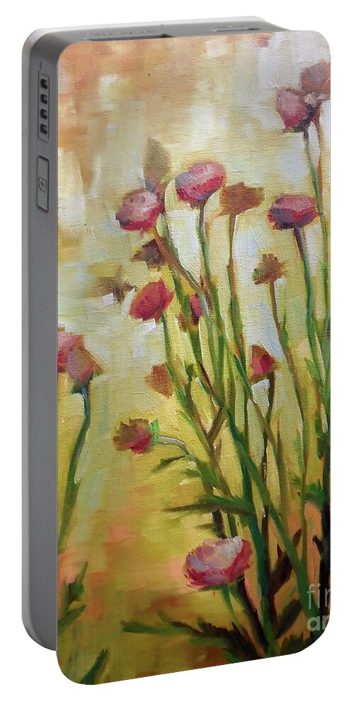 Nature Portable Battery Charger featuring the painting Spotlight on Thistle by K M Pawelec