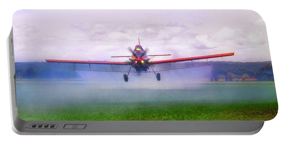 Crop Duster Portable Battery Charger featuring the photograph Spraying the Fields - Crop Duster - Aviation by Jason Politte
