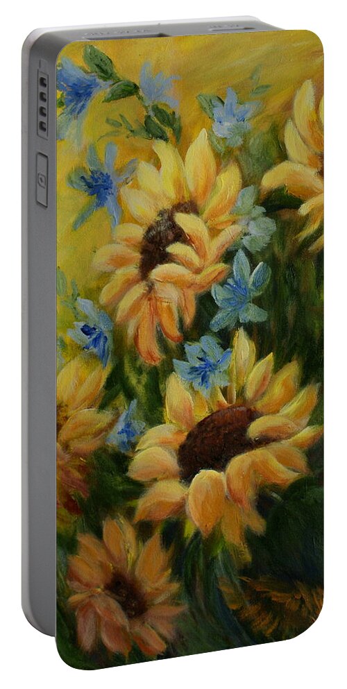 Daisies Portable Battery Charger featuring the painting Sunflowers Galore by Jo Smoley