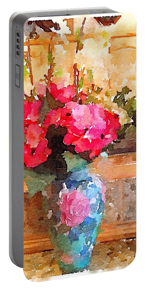 Waterlogue Portable Battery Charger featuring the digital art Spring Bouquet by Shannon Grissom