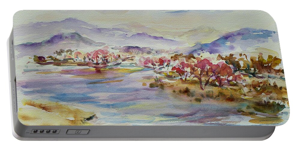 Watercolour Portable Battery Charger featuring the painting Spring Breeze by Xueling Zou