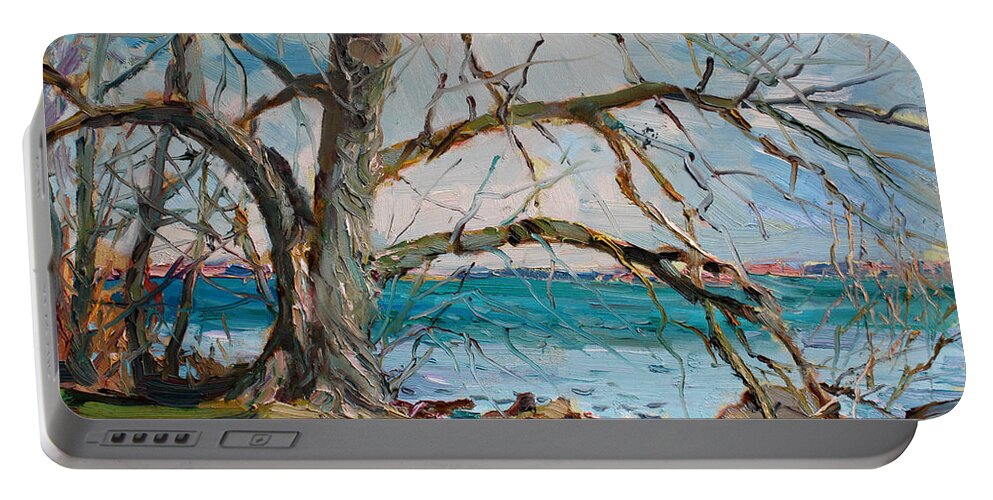 Tree Portable Battery Charger featuring the painting Spring Breeze by Ylli Haruni