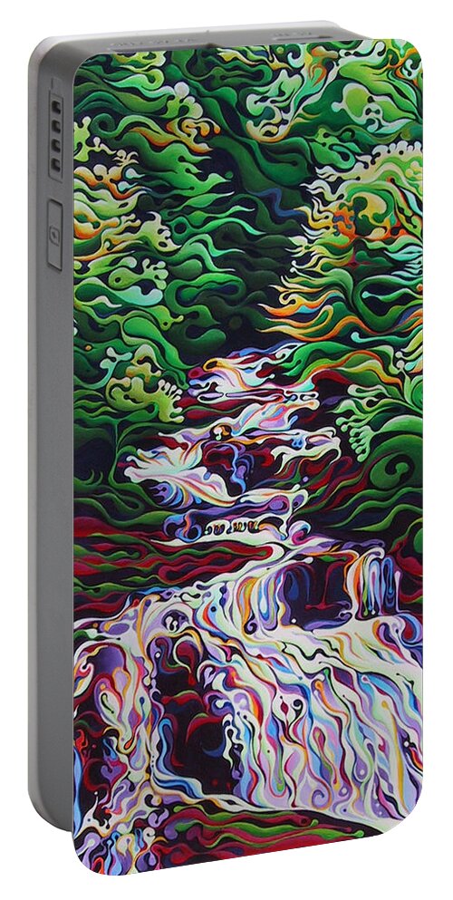 Waterfall Portable Battery Charger featuring the painting Spring Cascade by Amy Ferrari