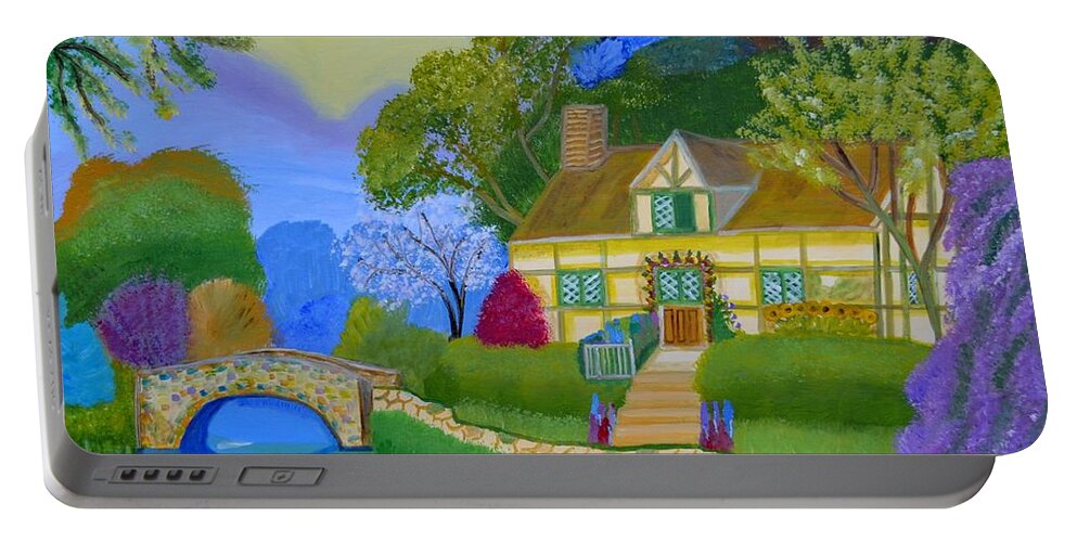 Spring Portable Battery Charger featuring the painting Spring cottage by Magdalena Frohnsdorff