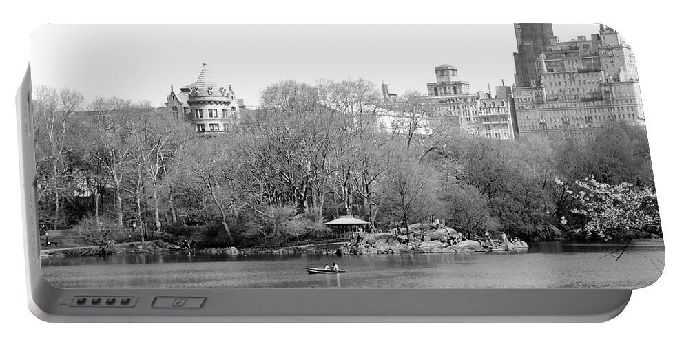 Central Park Portable Battery Charger featuring the photograph Spring Day in Central Park in Black and White by Living Color Photography Lorraine Lynch