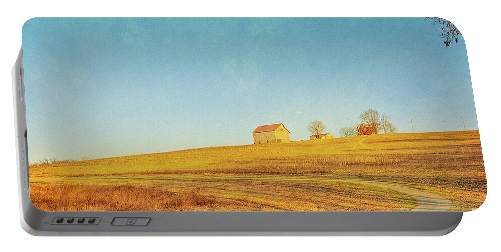 Spring Farm And Fields Portable Battery Charger featuring the digital art Spring Farm and Fields by Randy Steele