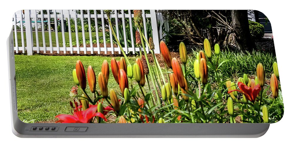 Springtime Garden Portable Battery Charger featuring the digital art Spring Garden in bloom. by Ed Stines