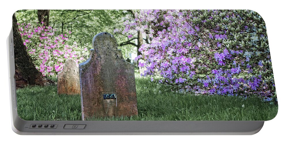 Tombstone Portable Battery Charger featuring the photograph Spring in the Cemetery by Sharon Popek