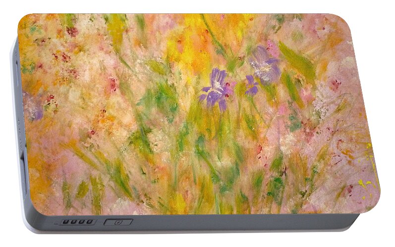 Spring Meadow Portable Battery Charger featuring the painting Spring Meadow by Claire Bull