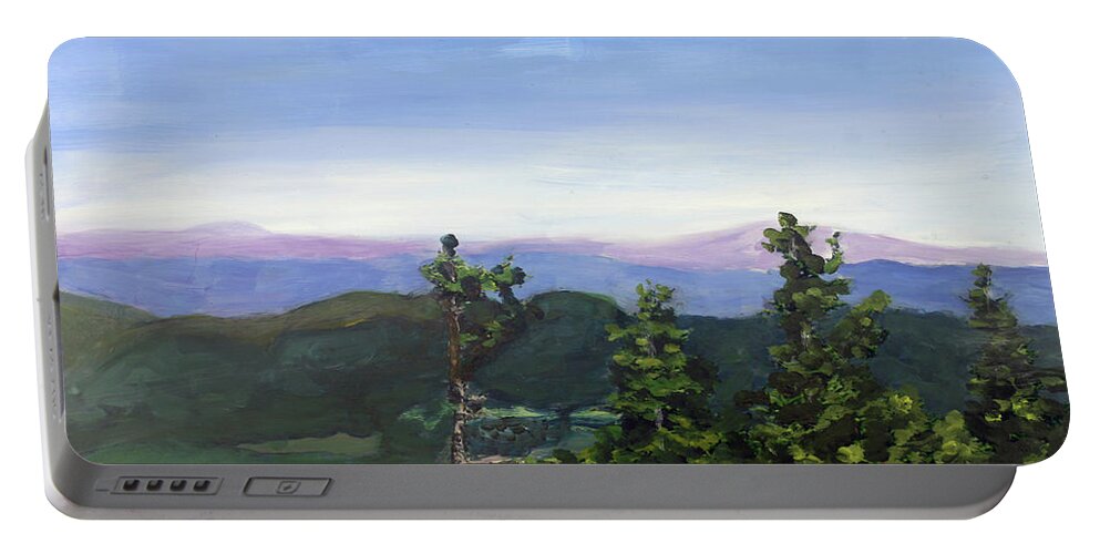 America Portable Battery Charger featuring the painting Spring On Top of Jay Peak by Donna Walsh