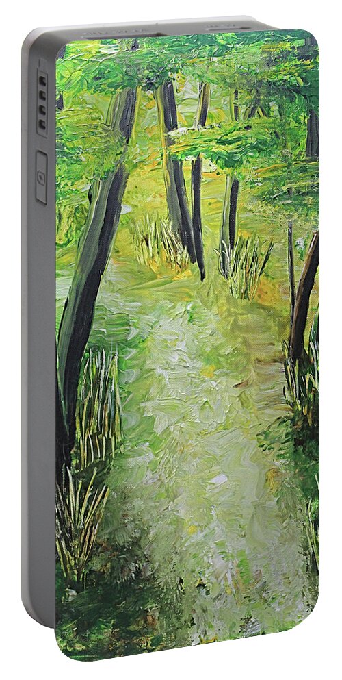 Earth Day Portable Battery Charger featuring the painting Spring Path by April Burton