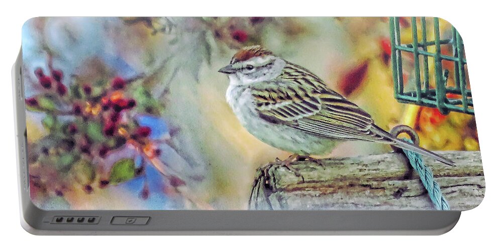 Spring Portable Battery Charger featuring the photograph Spring Sparrow by Mike Flake