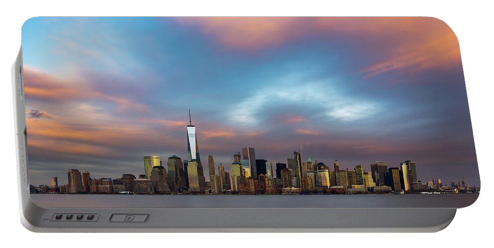 Wtc One Portable Battery Charger featuring the photograph Spring Sunset Over the Manhattan Skyline by Mark Rogers