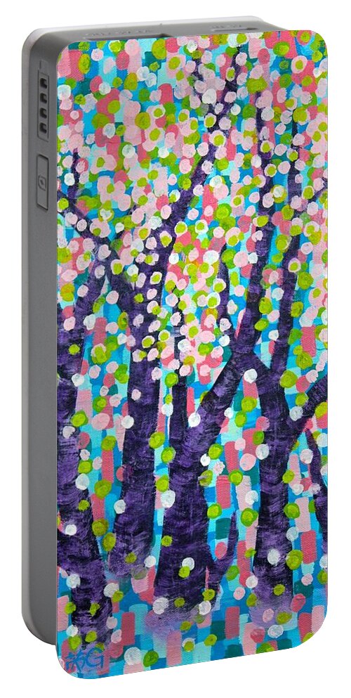 Trees Portable Battery Charger featuring the painting Magical trees by Wonju Hulse