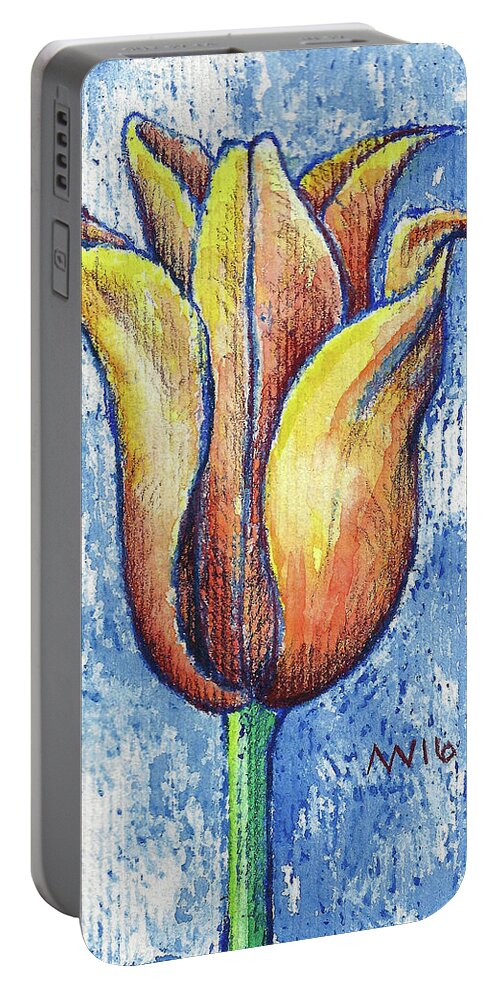 Tulips Portable Battery Charger featuring the mixed media Spring Tulip by AnneMarie Welsh