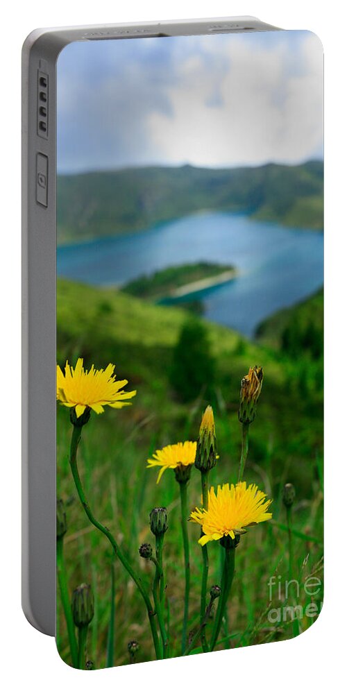 Caldera Portable Battery Charger featuring the photograph Springtime in Fogo crater by Gaspar Avila