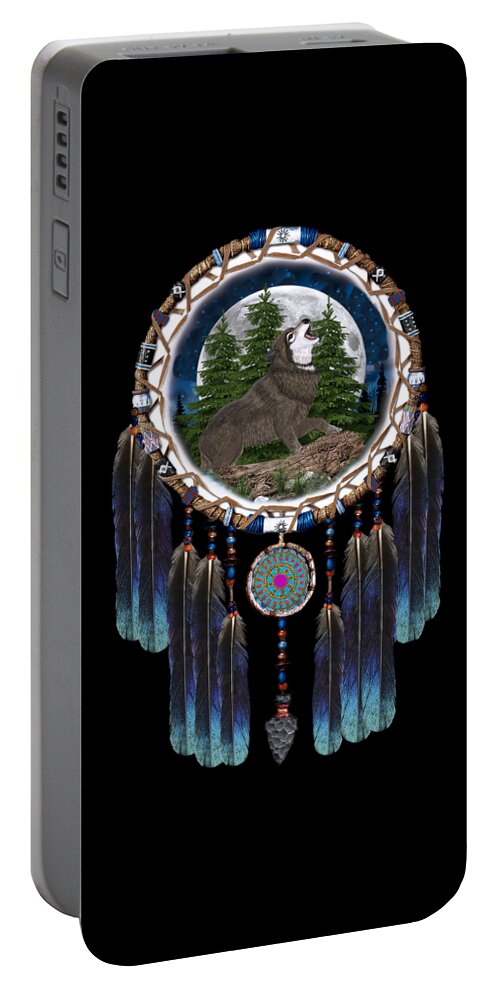 Wolf Portable Battery Charger featuring the digital art Sprit of the Wolf by Walter Colvin