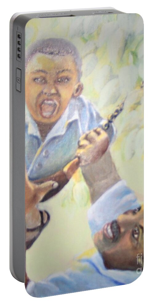 African-american Portable Battery Charger featuring the painting Squeals of Joy by Saundra Johnson