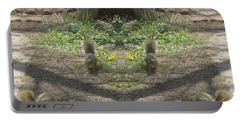 Squirrels Portable Battery Charger featuring the digital art Squirrel Buddies Searching for Acorns by Julia L Wright