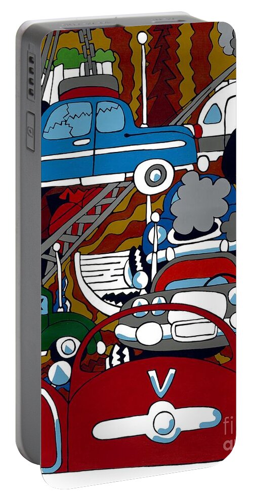 Junk Yard Portable Battery Charger featuring the painting SS Studebaker by Rojax Art