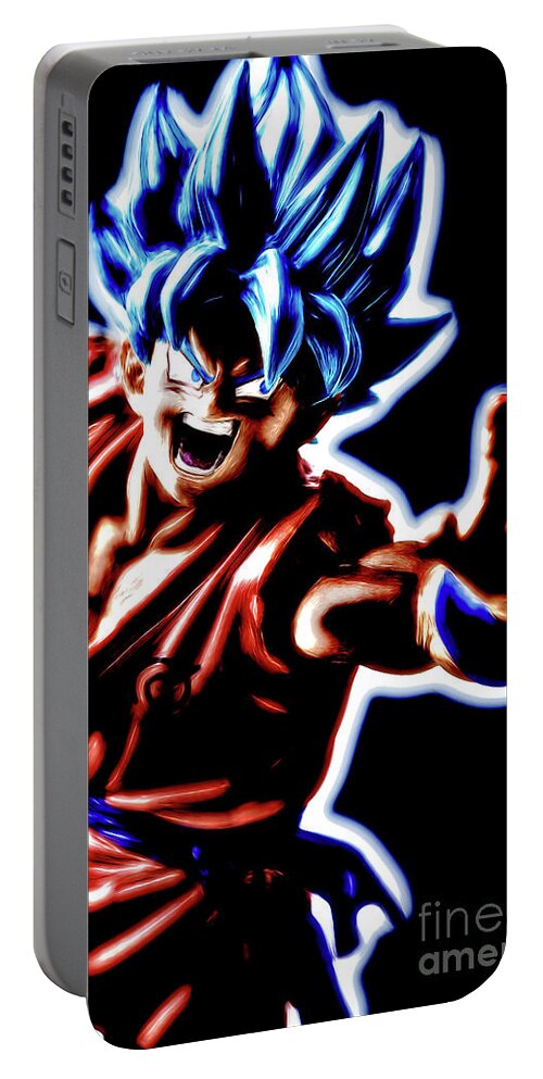 Anime Portable Battery Charger featuring the digital art SSJG Goku by Ray Shiu