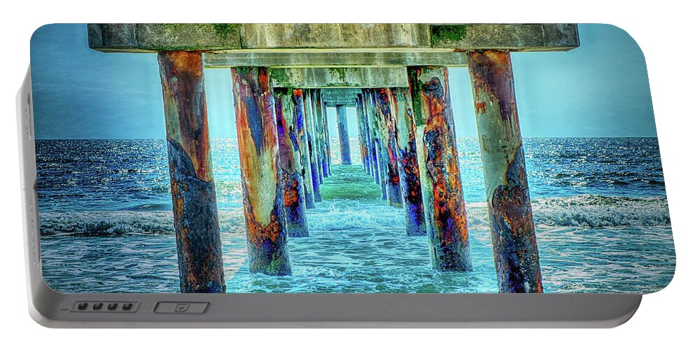 St. Augustine Beach # Fishing Pier # Ocean # Color # Colorful # Tourism Portable Battery Charger featuring the photograph St. Augustine beach by Louis Ferreira