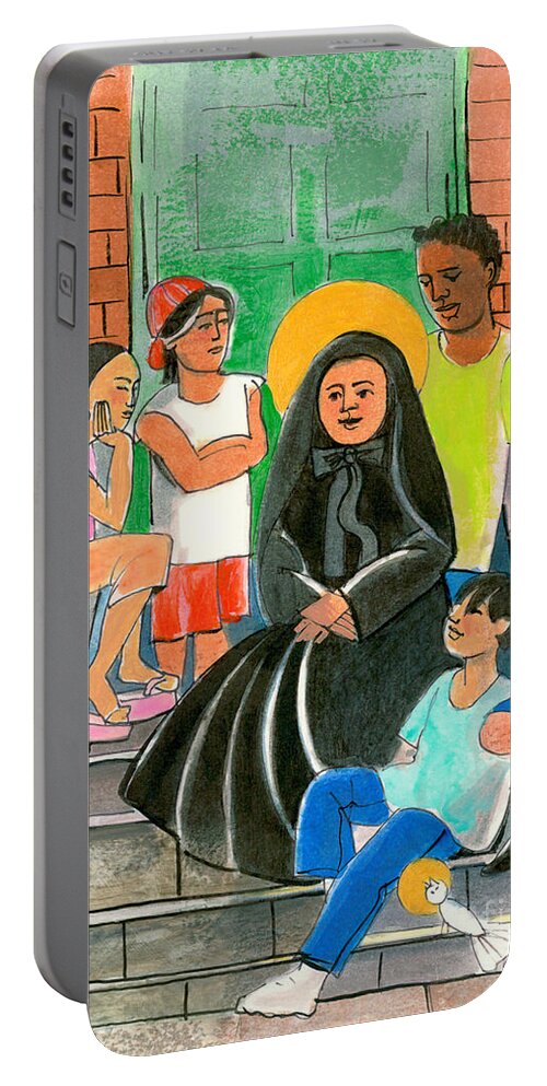 St. Frances Cabrini Portable Battery Charger featuring the painting St. Frances Cabrini - MMFCA by Br Mickey McGrath OSFS