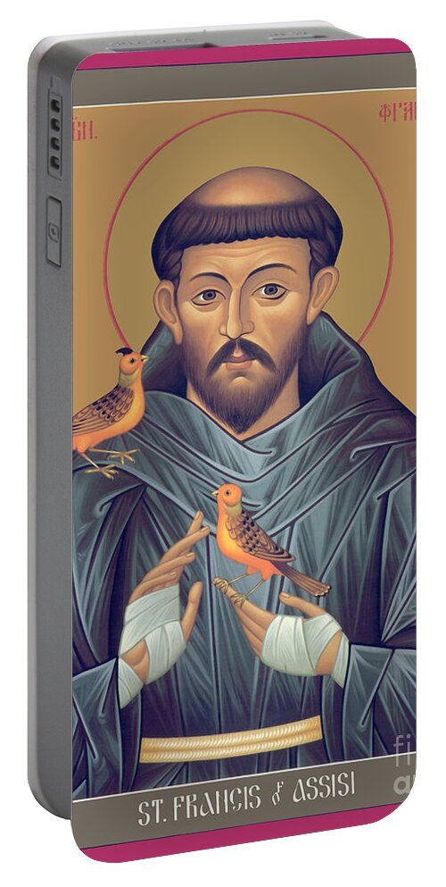 St. Francis Of Assisi Portable Battery Charger featuring the painting St. Francis of Assisi - RLFOB by Br Robert Lentz OFM