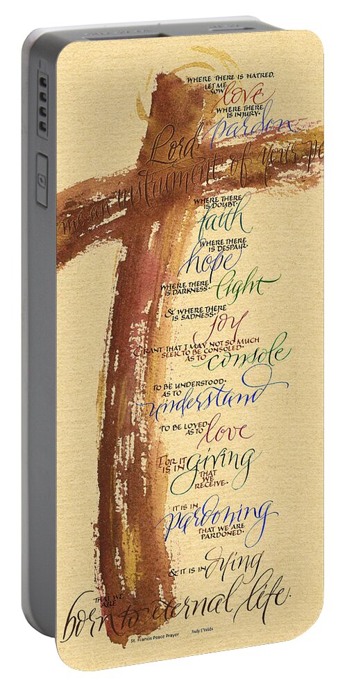 Bible Portable Battery Charger featuring the painting St Francis Peace Prayer by Judy Dodds