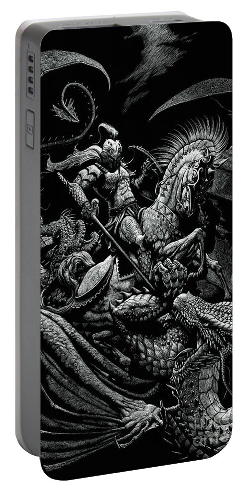 St. George Portable Battery Charger featuring the drawing St. George and the Dragon by Stanley Morrison