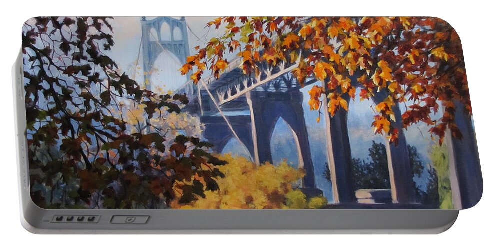 Bridge Portable Battery Charger featuring the painting St Johns Autumn by Karen Ilari