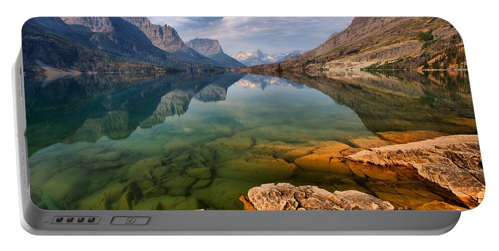 St Mary Lake Portable Battery Charger featuring the photograph St Mary Emerald Green Waters by Adam Jewell