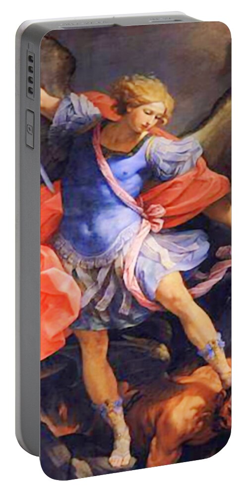 St Michael Portable Battery Charger featuring the mixed media St Michael the Archangel Saint 101 by Guido Reni
