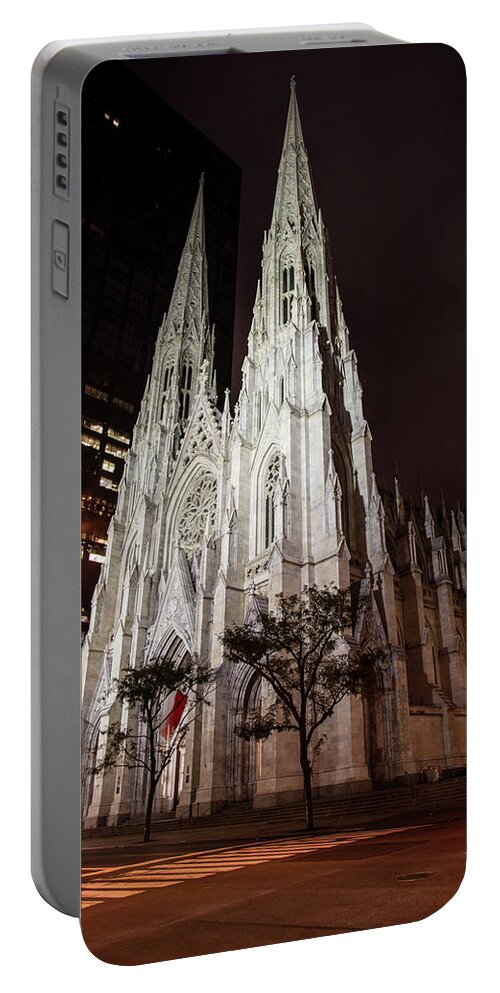 Nyc Portable Battery Charger featuring the photograph St Patrick Cathedral at Night by John McGraw