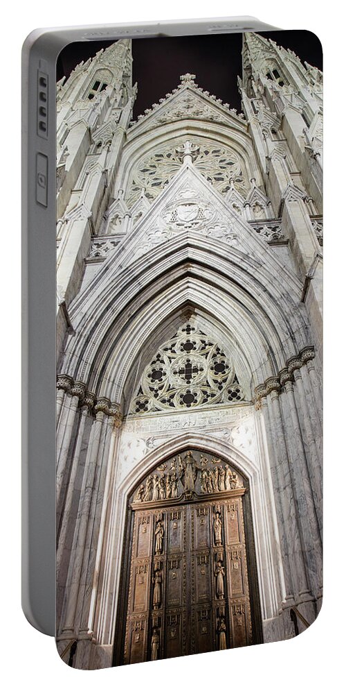 Nyc Portable Battery Charger featuring the photograph St Patrick's Cathedral Door by John McGraw