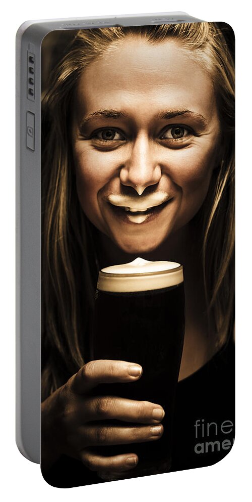 Moustache Portable Battery Charger featuring the photograph St Patricks Day woman imitating an Irish man by Jorgo Photography