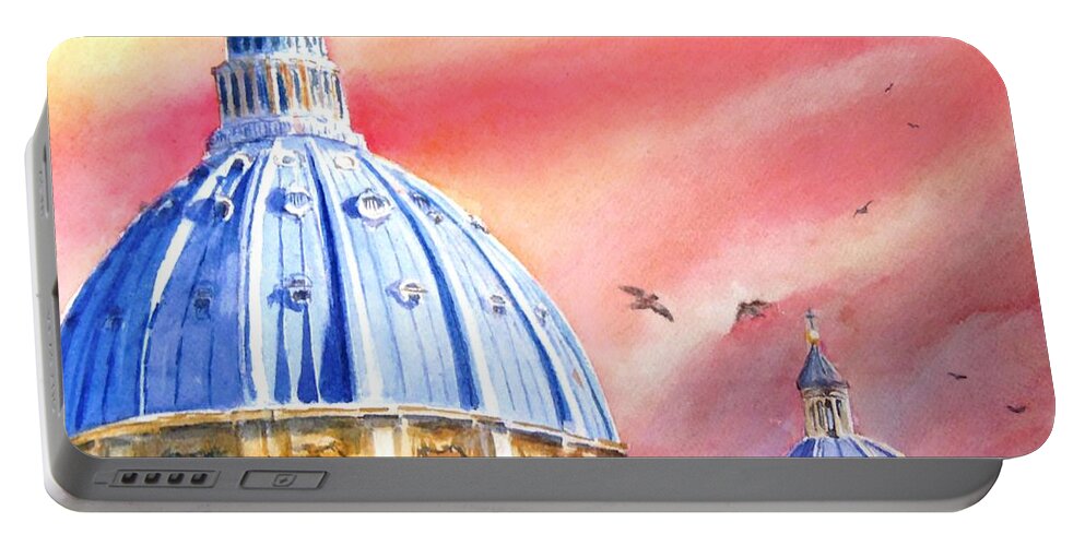 Italy Portable Battery Charger featuring the painting St. Peter's - A Pigeon's Perspective by Petra Burgmann