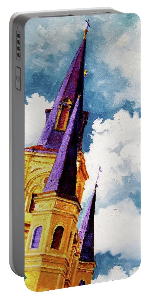 Church Portable Battery Charger featuring the painting St. Peter's by Laura Pierre-Louis