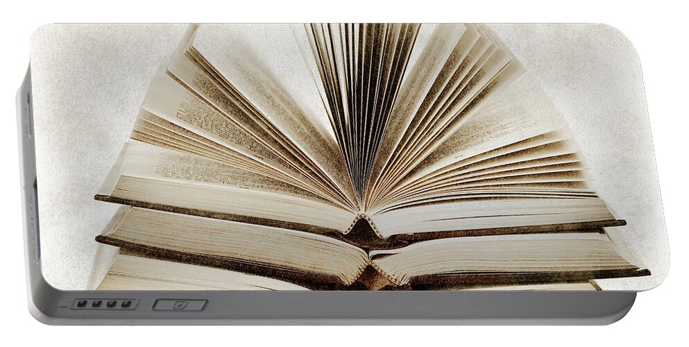 Books Portable Battery Charger featuring the photograph Stack of open books by Elena Elisseeva
