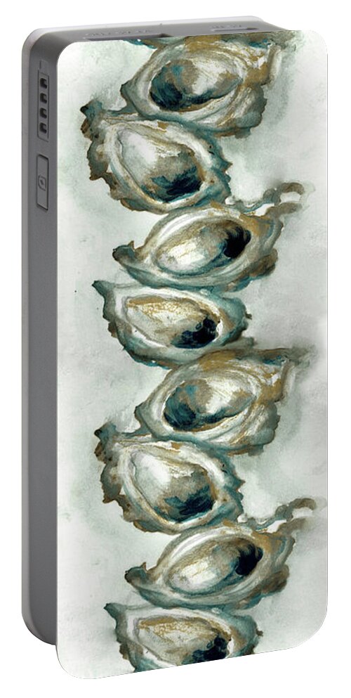 Oysters On The Half Shell Portable Battery Charger featuring the painting Stack of Ten oysters on the half shell by Francelle Theriot
