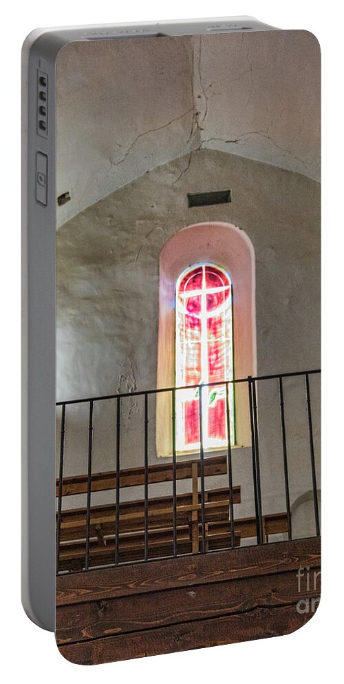 France Portable Battery Charger featuring the photograph Stain Glass Window Church Castelnou by Chuck Kuhn