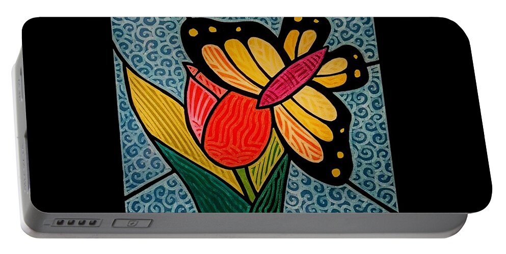Flower Portable Battery Charger featuring the painting Stained Glass Duo by Jim Harris