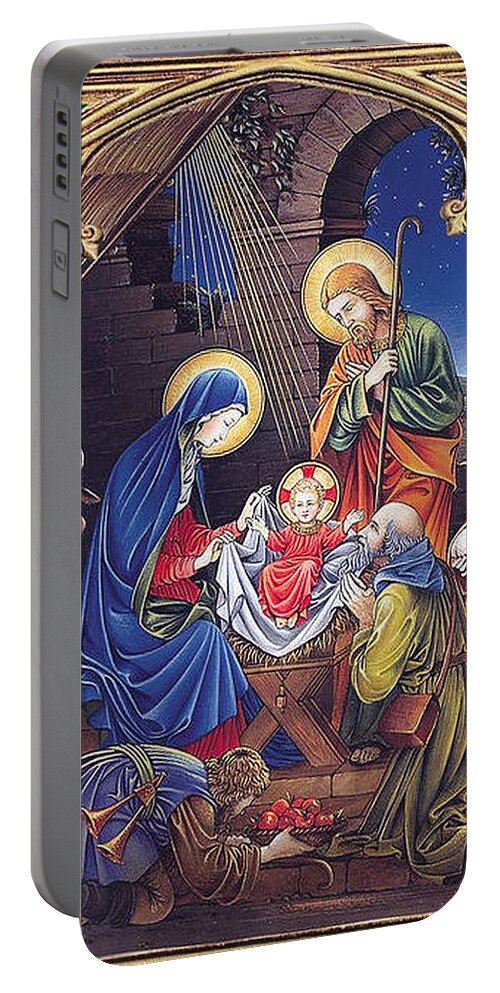 Nativity Portable Battery Charger featuring the painting Stained Glass Nativity by Artist Unknown