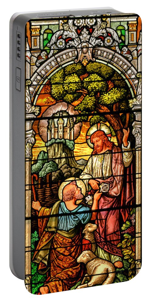 Cathedral Of The Plains Portable Battery Charger featuring the photograph Stained Glass Scene 9 by Adam Jewell