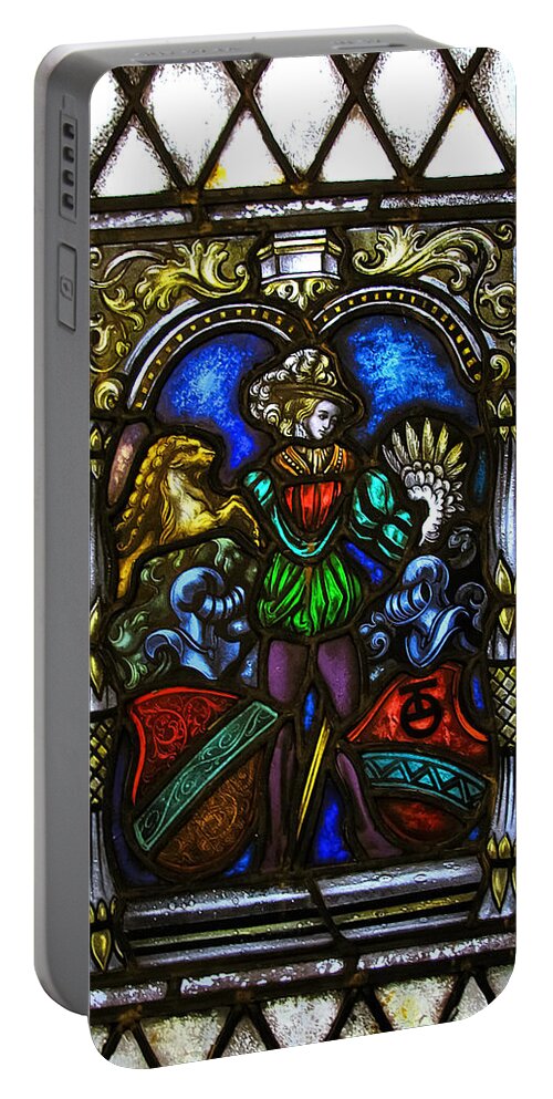Stained Glass Portable Battery Charger featuring the photograph Stained Glass Window - Knights by Colleen Kammerer
