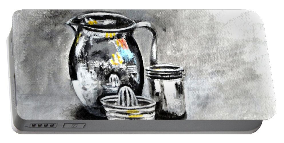 Stainless Portable Battery Charger featuring the painting Stainless Steel Still Life Painting by Usha Shantharam