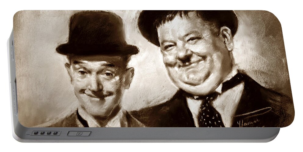 Stan Laurel Portable Battery Charger featuring the drawing Stan Laurel Oliver Hardy by Ylli Haruni