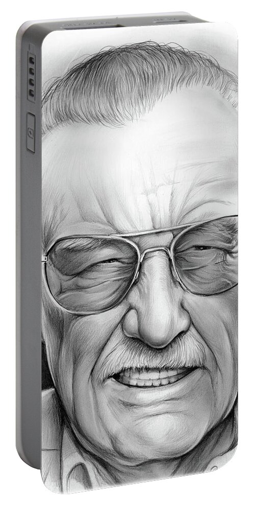 Stan Lee Portable Battery Charger featuring the drawing Stan Lee by Greg Joens