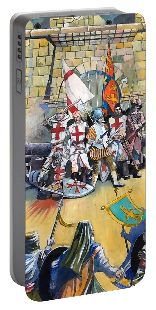 Knights Portable Battery Charger featuring the painting Stand off at Cuvre Port by Ray Agius