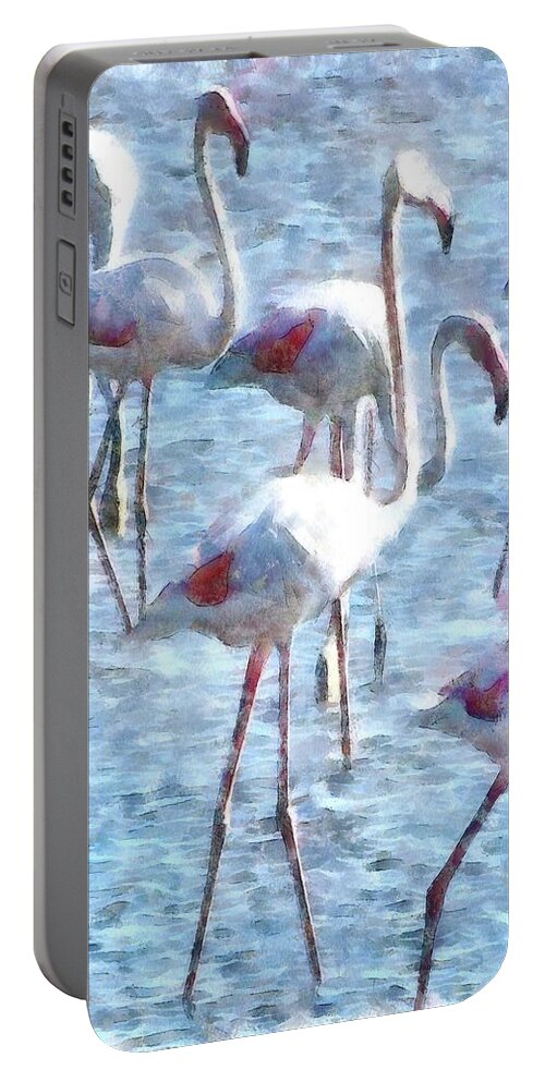 Flamingo Portable Battery Charger featuring the painting Stand Out In the Crowd Flamingo Watercolor by Taiche Acrylic Art